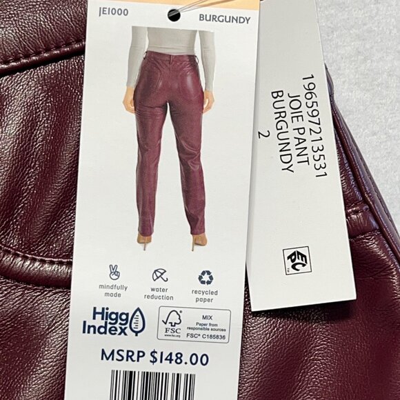 NWT $148 Joie Women's Stretch Mid Rise Straight Faux Leather Burgundy Pants Sz 2 - Picture 5 of 13
